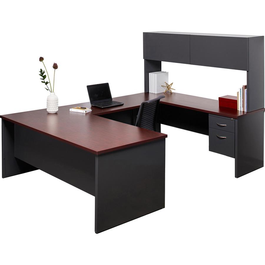 Lorell Fortress Modular Series Left-Pedestal Desk - 66" x 30" , 1.1" Top - 2 x Box, File Drawer(s) - Single Pedestal on Left Side - Material: Steel - Finish: Mahogany Laminate, Charcoal - Scratch Resi. Picture 3