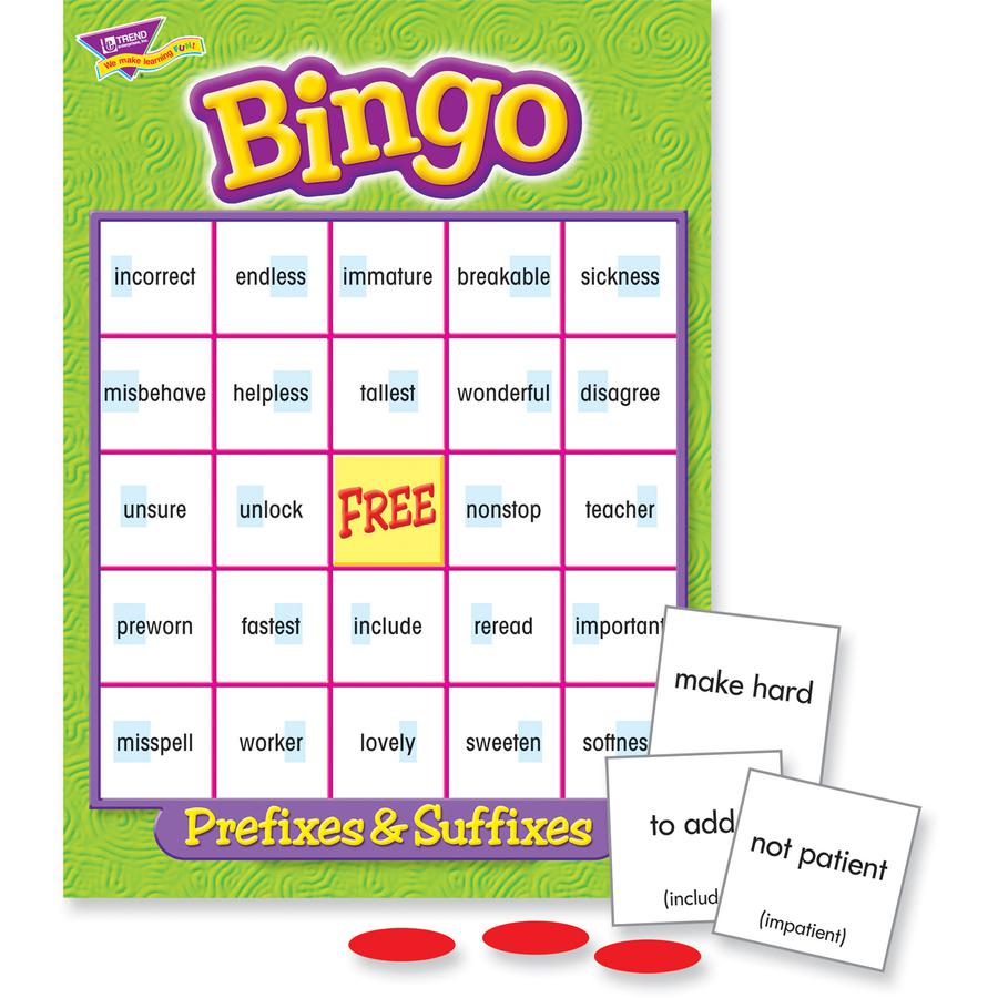 Trend Prefixes and Suffixes Bingo Game - Educational - 3 to 36 Players - 1 Each. Picture 4