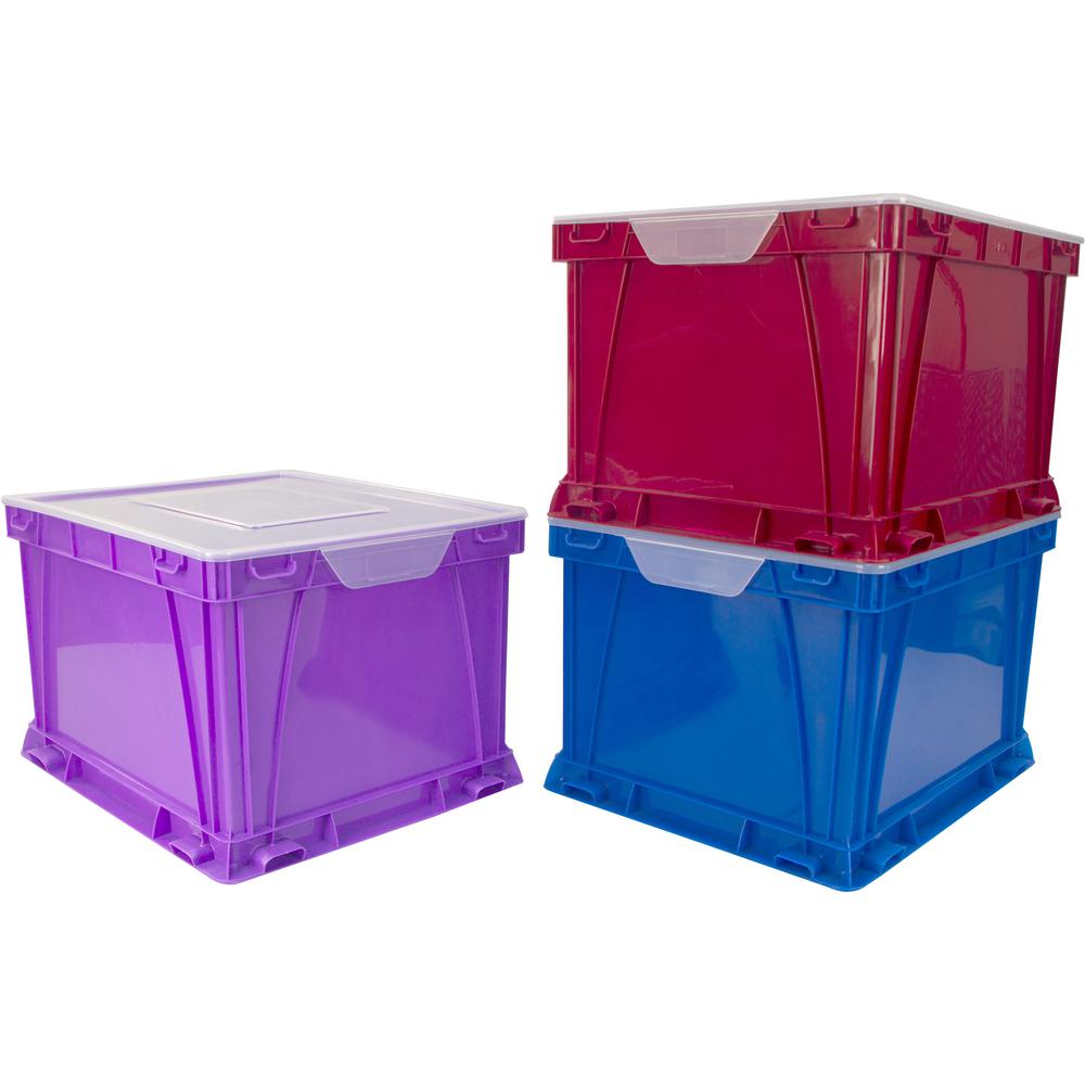 Storex 3 Piece Cube Storage Bins - External Dimensions: 14.3" Width x 17.3" Depth x 10.5" Height - Stackable - Plastic - Assorted Bright - For File - Recycled - 3 / Set. Picture 3