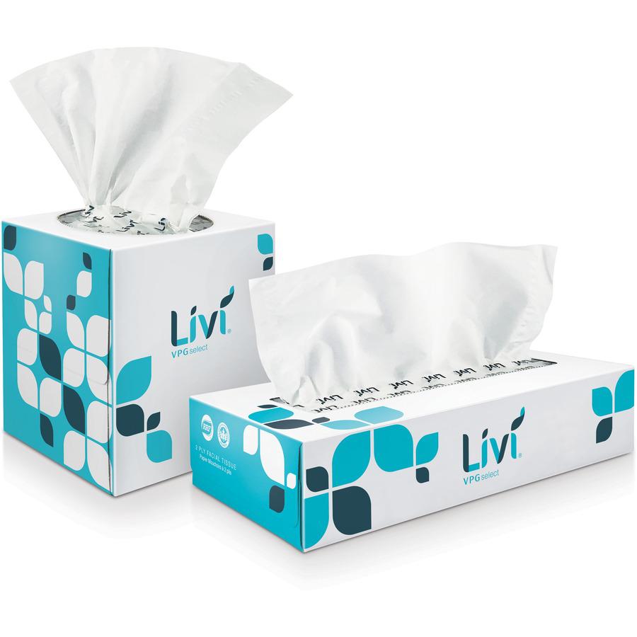 Livi Solaris Paper 2-ply Facial Tissue - 2 Ply - 8.37" x 8.07" - White - Virgin Fiber - Soft, Eco-friendly, Embossed - For Face - 100 Per Box - 30 / Carton. Picture 2