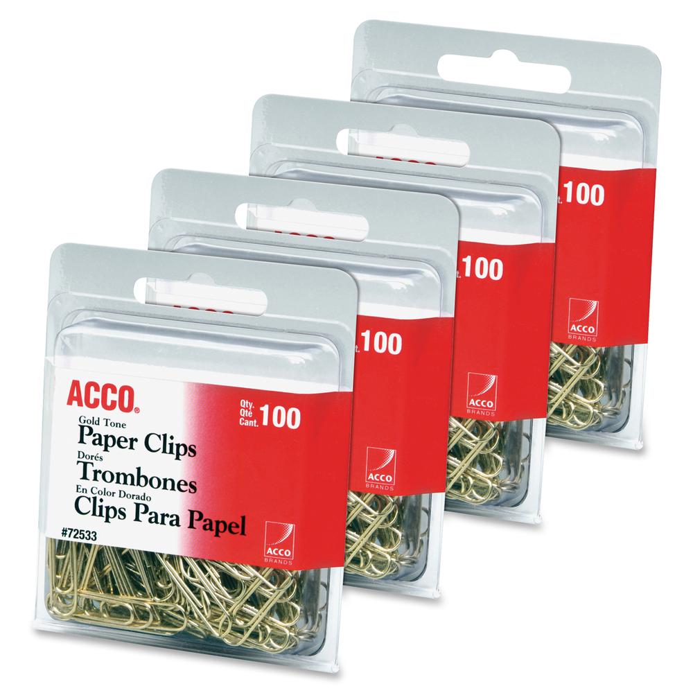 ACCO Gold Tone Paper Clips - No. 2 - 1.4" Length x 0.5" Width - 10 Sheet Capacity - for Office, Home, School, Document, Paper - Sturdy, Flex Resistant, Bend Resistant - 400 / Pack - Gold. Picture 7