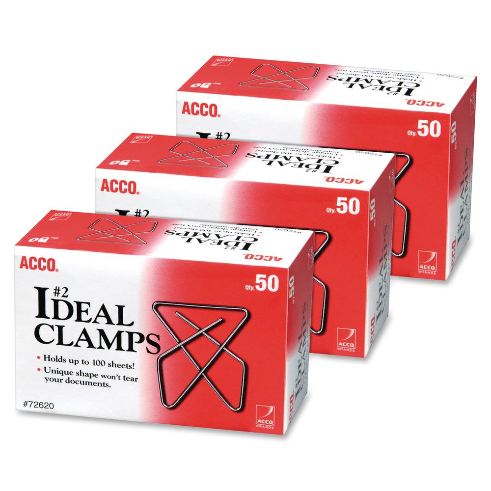 ACCO Ideal Clamps - No. 2 - 100 Sheet Capacity - for Office, Home, School, Document, Paper - Sturdy, Tear Resistant, Bend Resistant, Flex Resistant - 150 / Pack - Silver. Picture 2