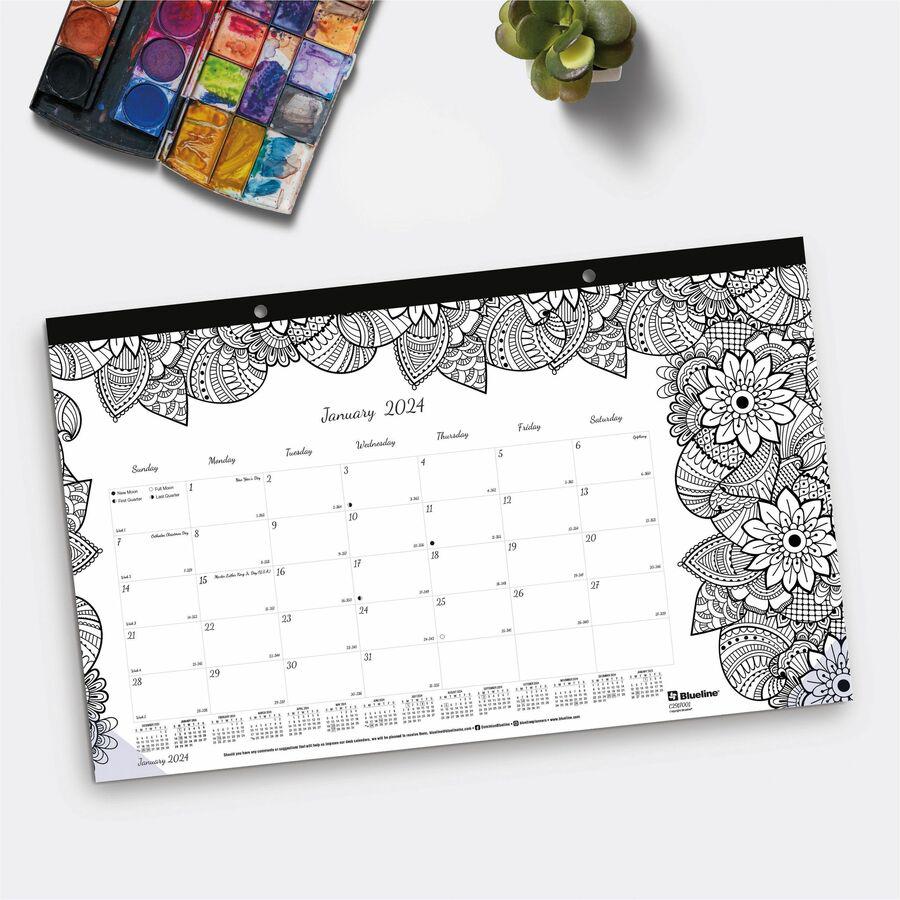 Blueline DoodlePlan Compact Desk Pad - Botanica - Monthly - January 2021 till December 2021 - 1Month Single Page Layout - Desk Pad - White - Chipboard - Tear-off, Notes Area, Eco-friendly, Eyelet - 17. Picture 2