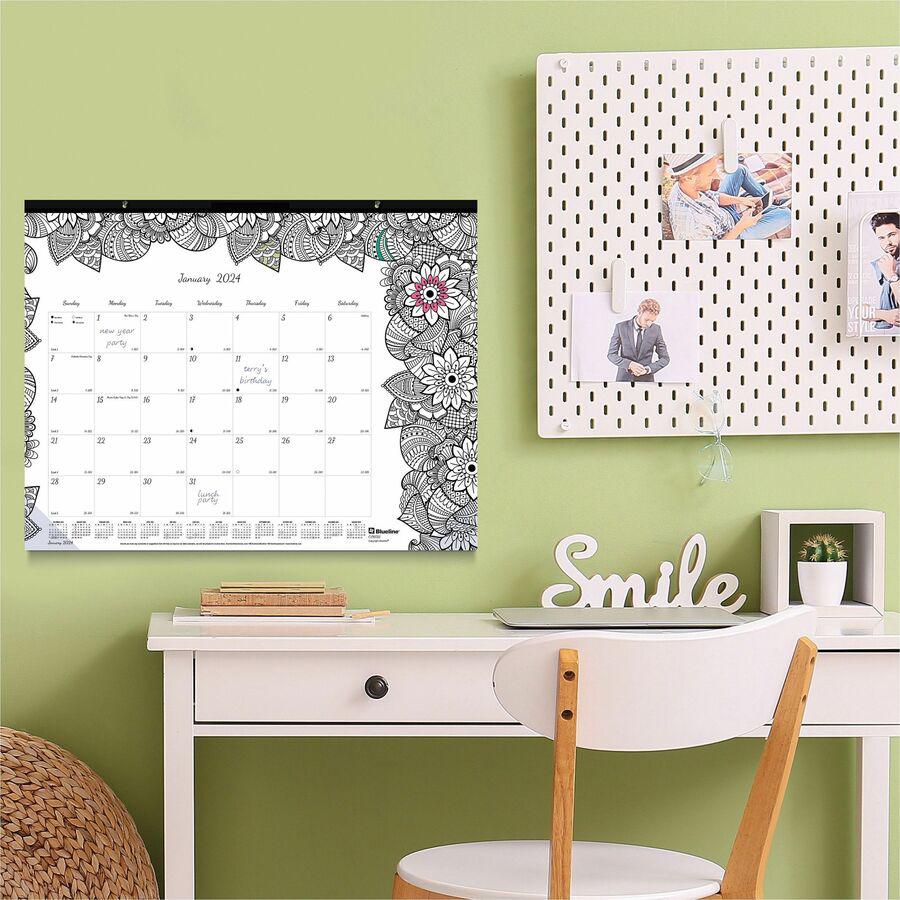 Blueline DoodlePlan Desk Pad - Botanica - Julian - Monthly - January 2022 till December 2022 - 1 Month Single Page Layout - Desk Pad - White - Chipboard - Eyelet, Tear-off, Compact, Reinforced - 22" x. Picture 7