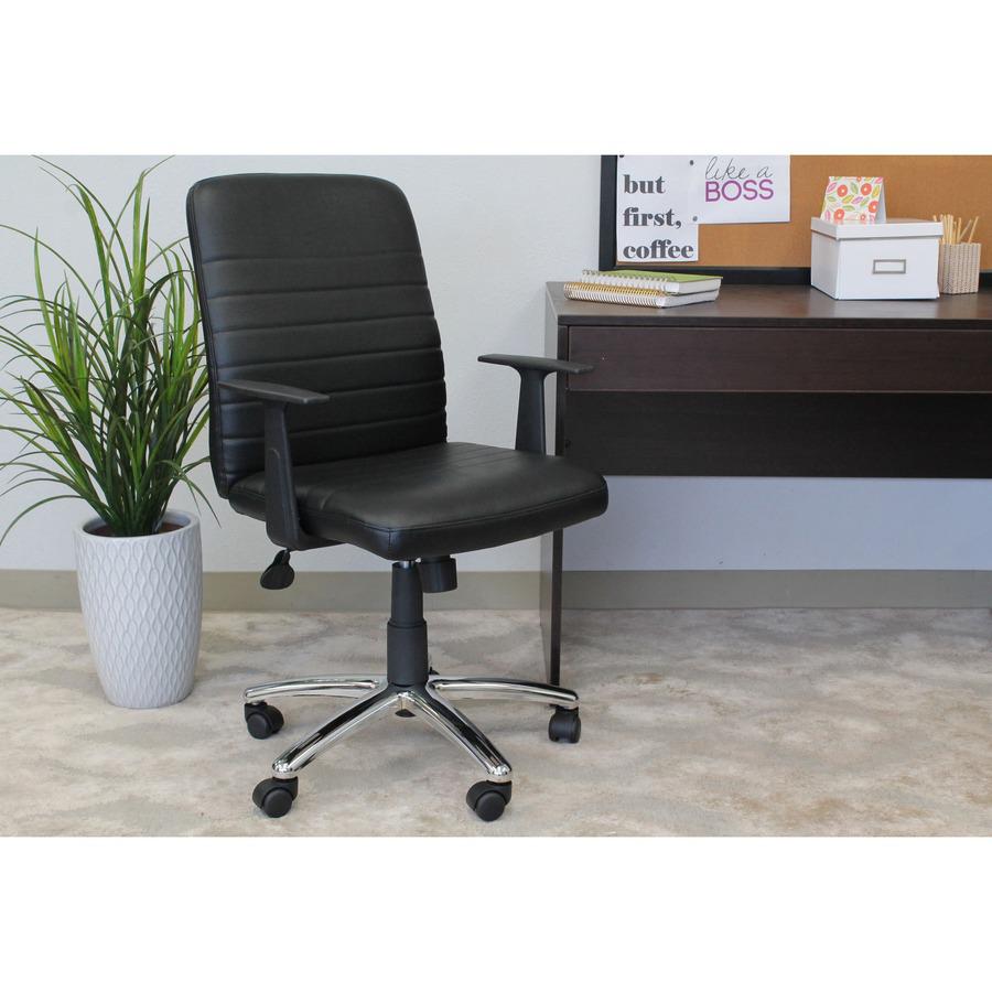 Boss B431-BK Retro Task Chair with Black T-Arms - Black Vinyl Seat - Black Vinyl Back - Chrome, Black Chrome Frame - 5-star Base - 1 Each. Picture 11
