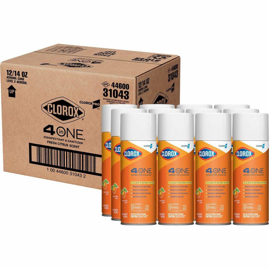 CloroxPro&trade; 4 in One Disinfectant & Sanitizer - 14 fl oz (0.4 quart) - Fresh Citrus Scent - 12 / Carton - Deodorize, Disinfectant. Picture 10