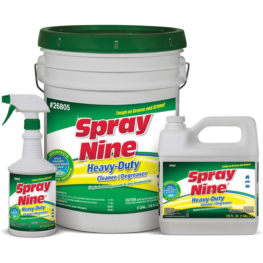 Spray Nine Heavy-Duty Cleaner/Degreaser w/Disinfectant - Spray - 32 fl oz (1 quart) - Bottle - 12 / Carton - Clear. Picture 4