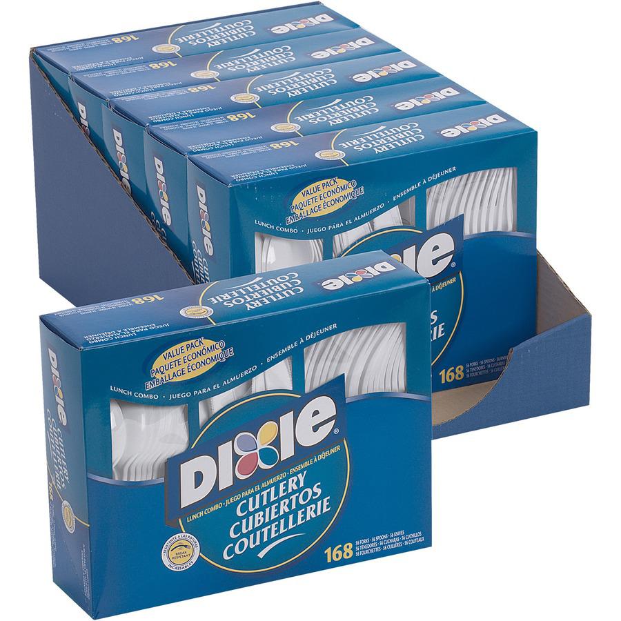 Dixie Heavyweight Disposable Forks, Knives & Spoons Combo Boxes by GP Pro - 168 / Box - 6/Carton - Cutlery Set - 56 x Spoon - 56 x Fork - 56 x Knife - White. Picture 2