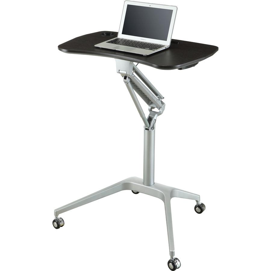 Lorell Gas Lift Height-Adjustable Mobile Desk - Black Rectangle Top - Powder Coated Base - Adjustable Height - 28.70" to 40.90" Adjustment x 28.25" Table Top Width x 18.75" Table Top Depth - 41" Heigh. Picture 7