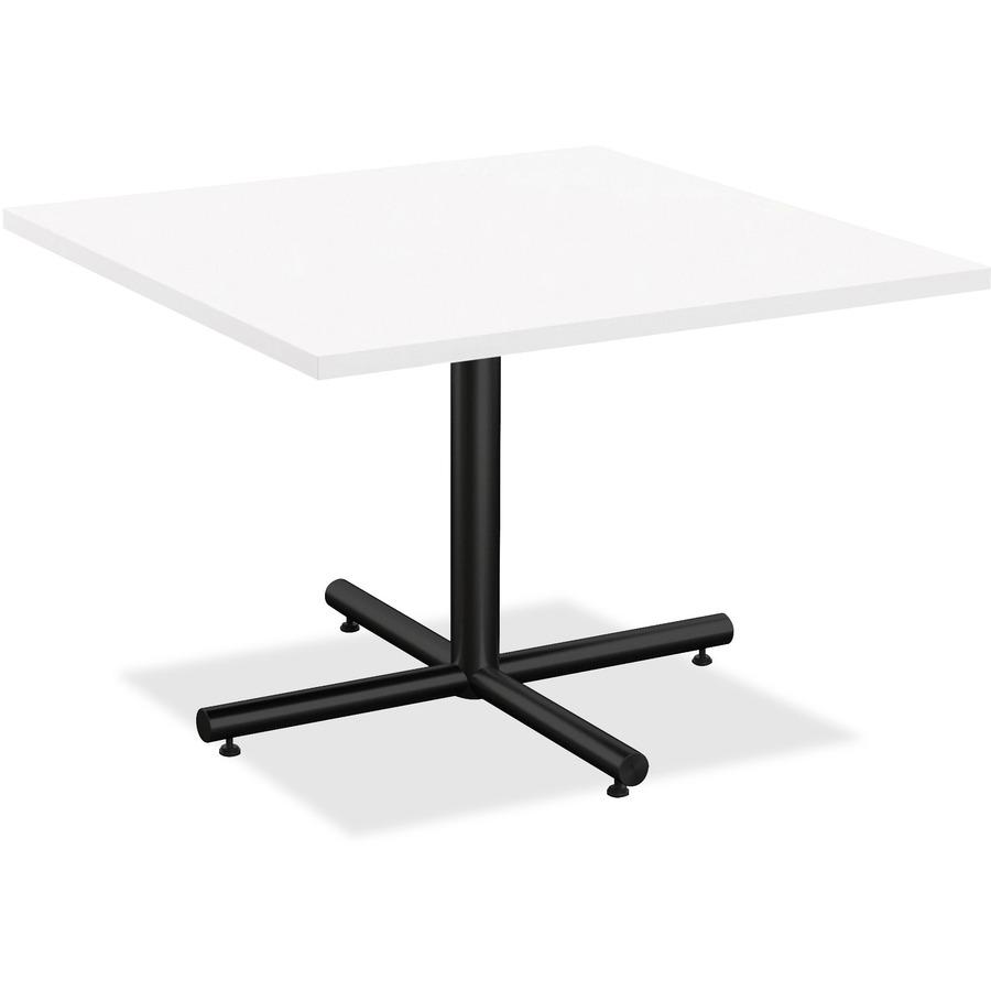 Lorell Hospitality Collection Tabletop - High Pressure Laminate (HPL) Square, White Top - 36" Table Top Width x 36" Table Top Depth x 1" Table Top Thickness - Assembly Required - Thermofused Laminate . Picture 3
