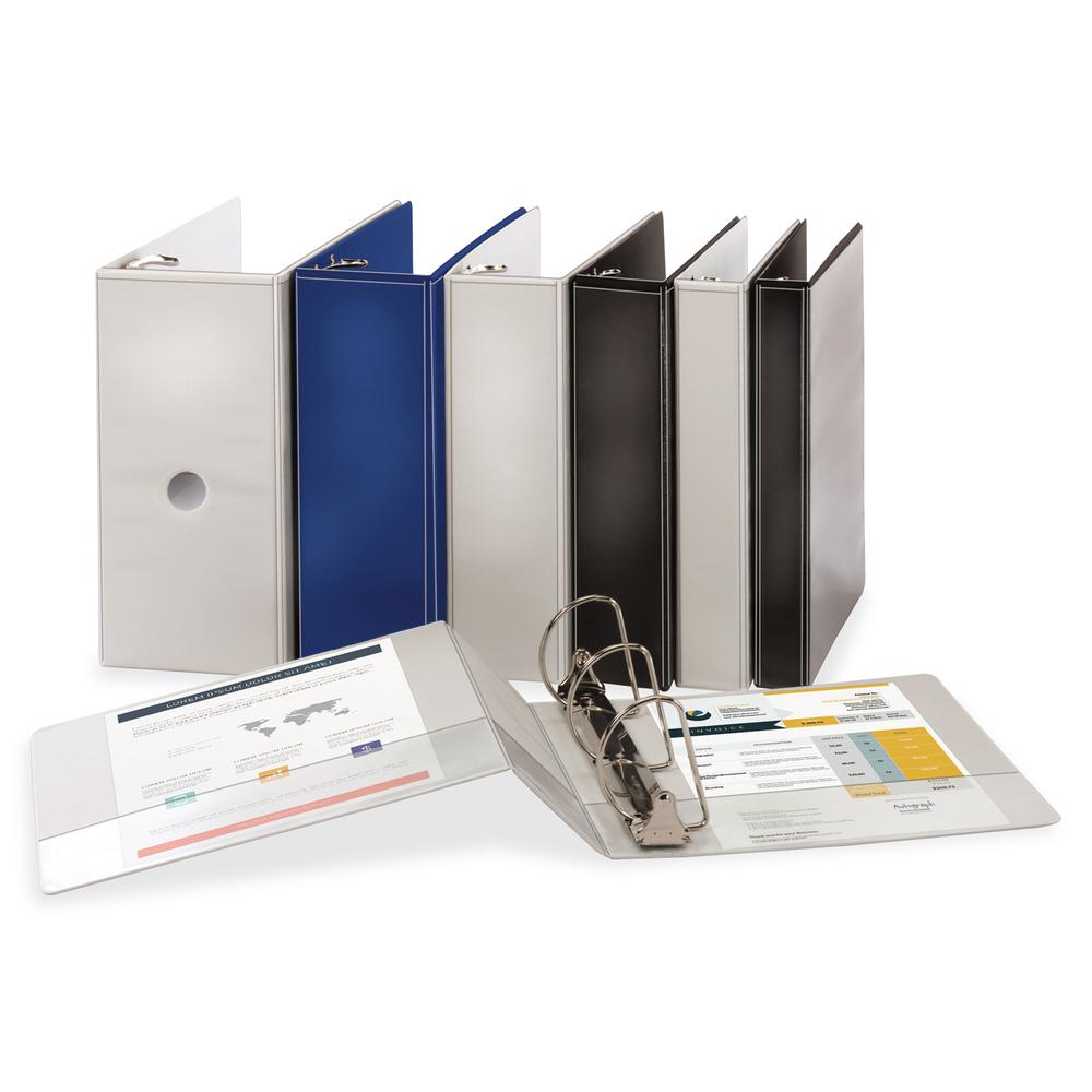 Business Source D-Ring View Binder - 1 1/2" Binder Capacity - Slant D-Ring Fastener(s) - Internal Pocket(s) - Navy - Clear Overlay, Labeling Area, Lay Flat, Pocket - 1 Each. Picture 3
