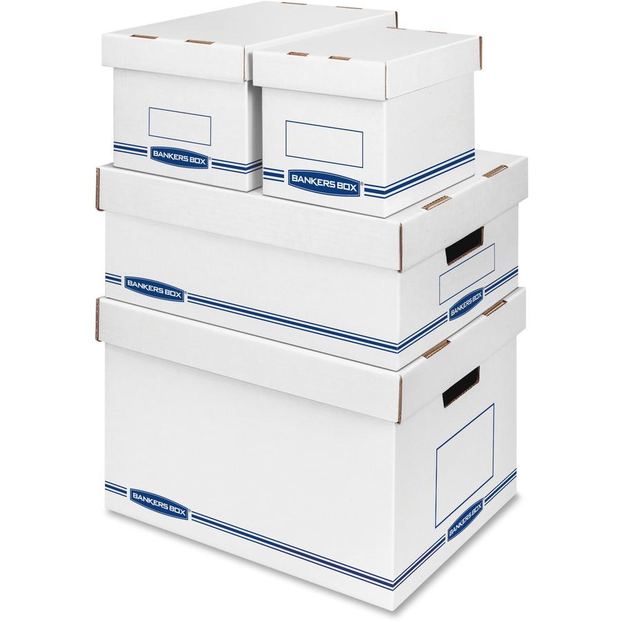 Bankers Box Organizers Storage Boxes - External Dimensions: 12.8" Width x 16.5" Depth x 10.5" Height - Medium Duty - Single/Double Wall - Stackable - White, Blue - For Storage - Recycled - 12 / Carton. Picture 3