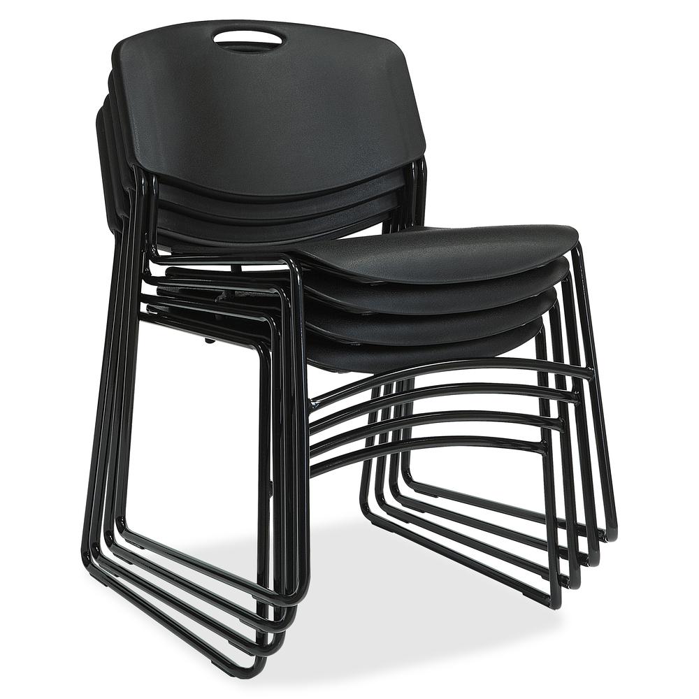 Lorell Heavy-duty Bistro Stack Chairs - 4/CT - Plastic Seat - Plastic Back - Steel Frame - Black - 4 / Carton. Picture 3