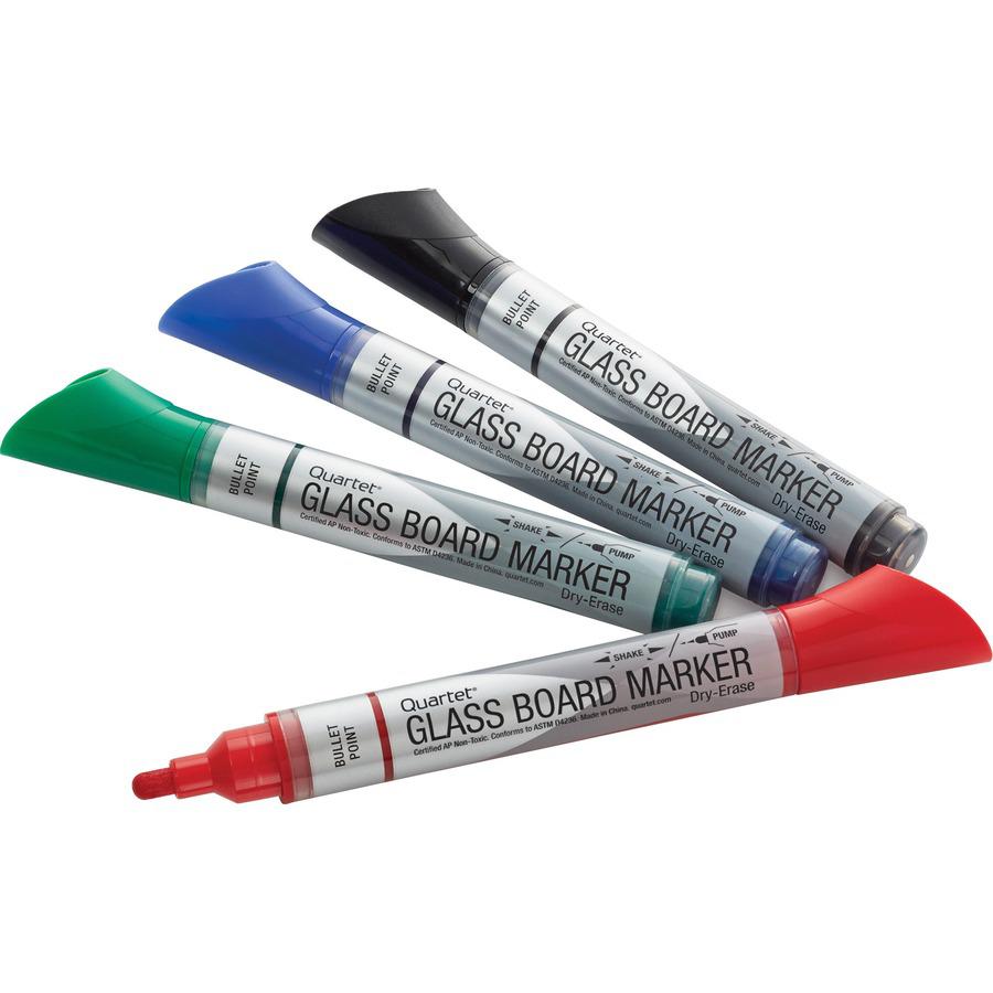 Quartet Premium Dry-Erase Markers for Glass Boards - Bullet Marker Point Style - Black, Blue, Red, Green - 4 / Pack. Picture 5