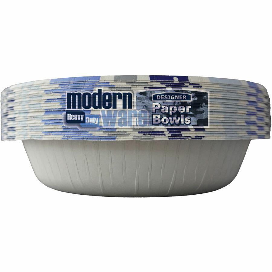 ModernWare Designer 20 oz Paper Bowls - 24 / Pack - Disposable - 7.8" Diameter - White - Paper Body - 12 / Carton. Picture 6