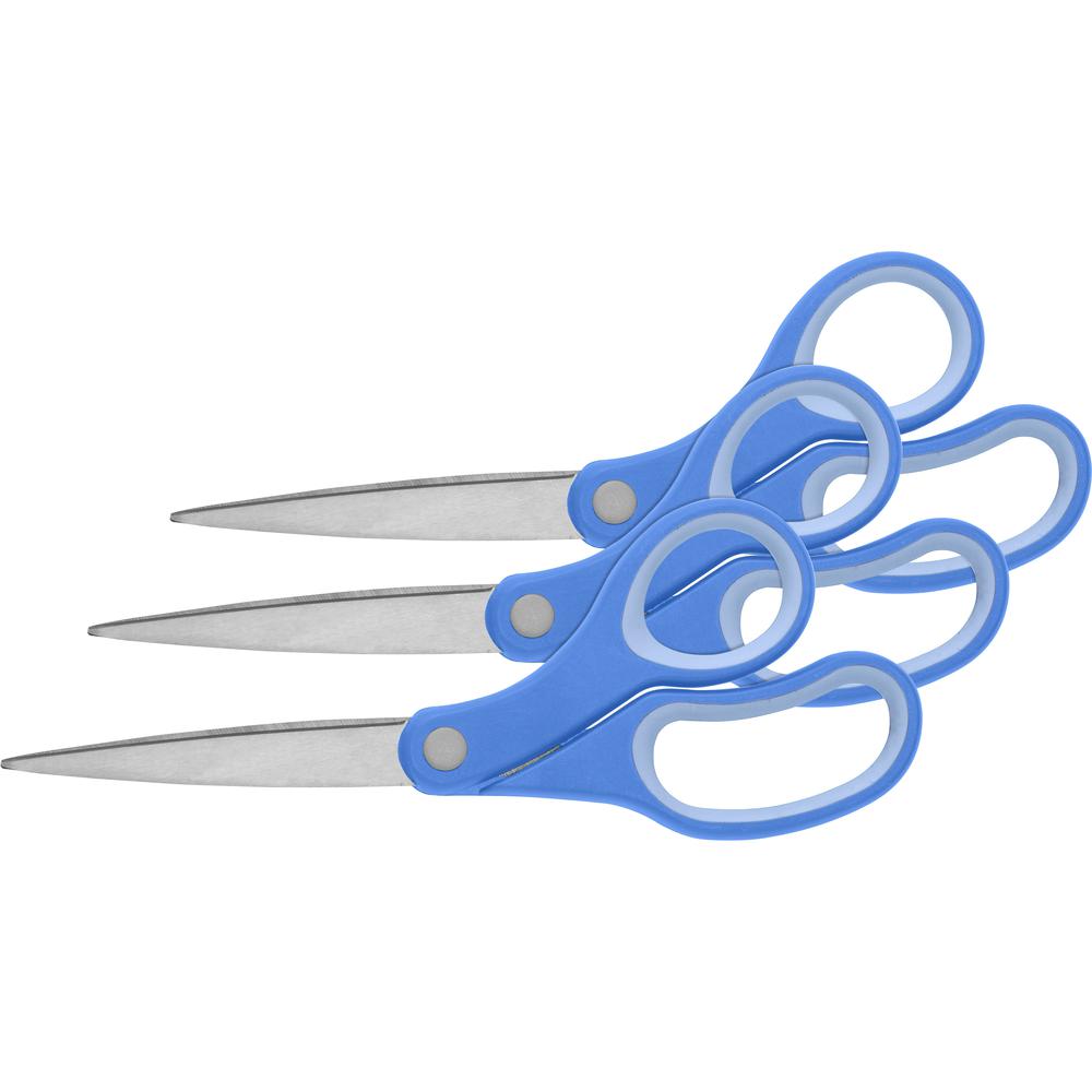 Sparco Bent Multipurpose Scissors - 8" Overall Length - Bent - Stainless Steel - Blue - 3 / Bundle. Picture 2