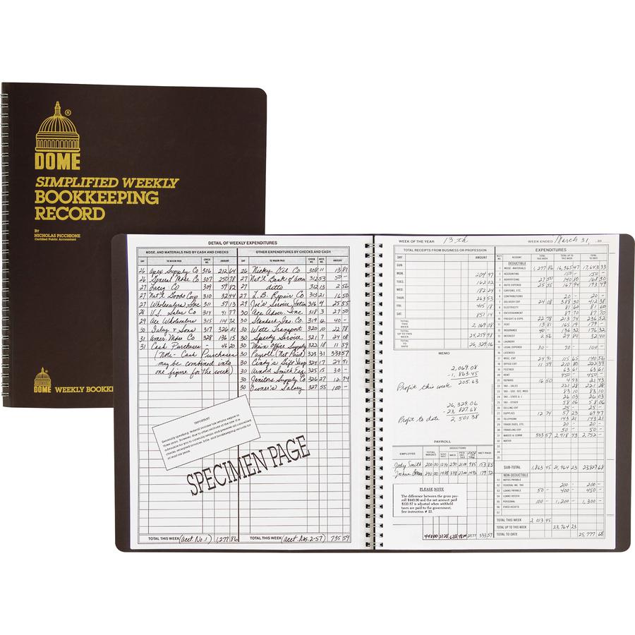 Dome Bookkeeping Record Book - 128 Sheet(s) - Wire Bound - 8.75" x 11.25" Sheet Size - Brown Cover - Recycled - 3 / Bundle. Picture 3