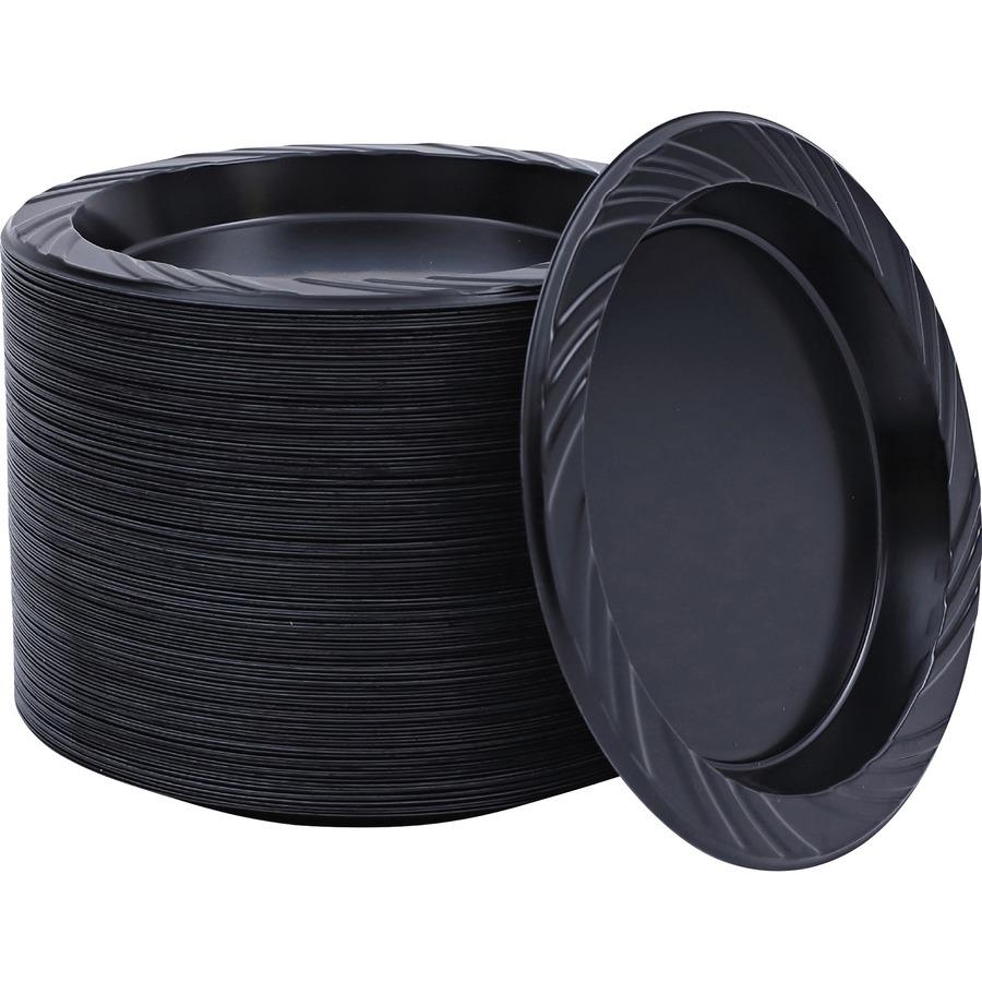 Genuine Joe Round Plastic Black Plates - Black - Plastic Body - 500 / Bundle. Picture 5