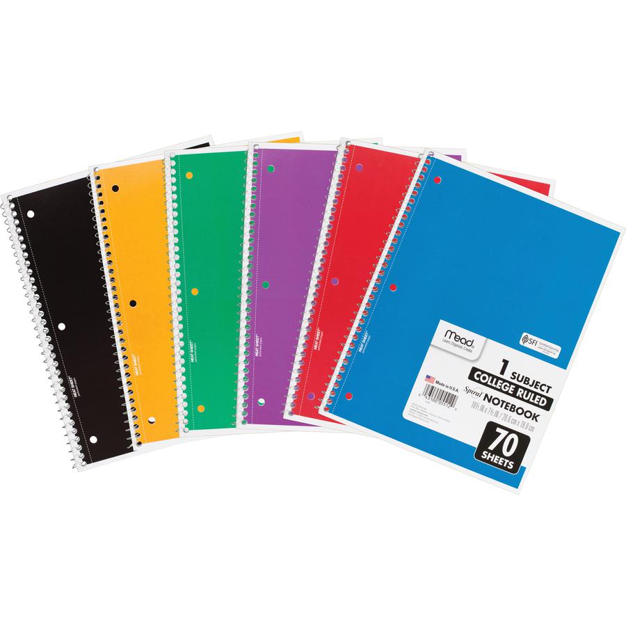 Mead One-subject Spiral Notebook - 70 Sheets - Spiral - College Ruled - 8" x 10 1/2" - White Paper - TanBoard Cover - Heavyweight, Punched - 12 / Bundle. Picture 3