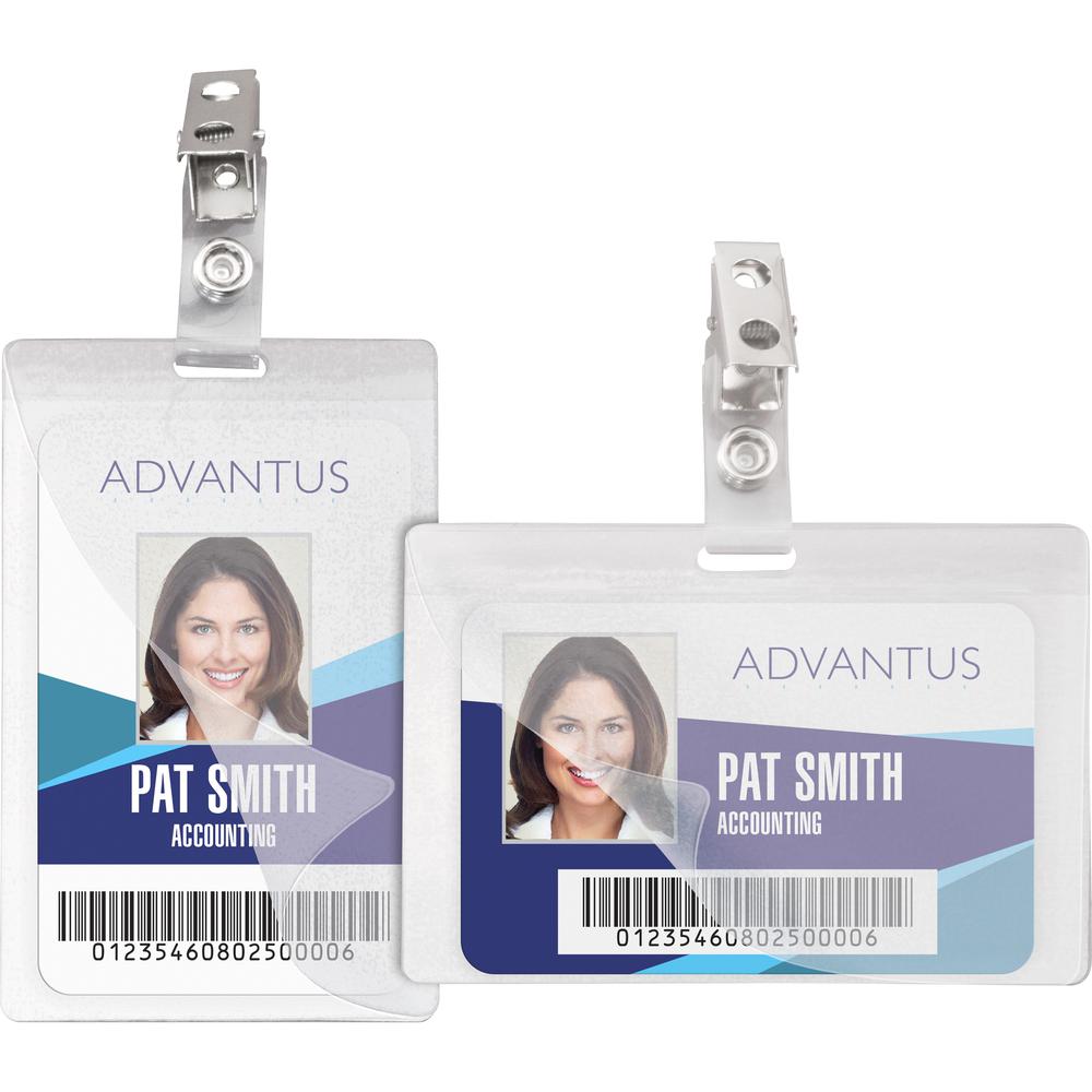 Advantus Strap Clip Self-laminating Badge Holders - Support 2.25" x 3.50" Media - Vertical - 4.3" x 2.6" x - 25 / Pack - Clear. Picture 3