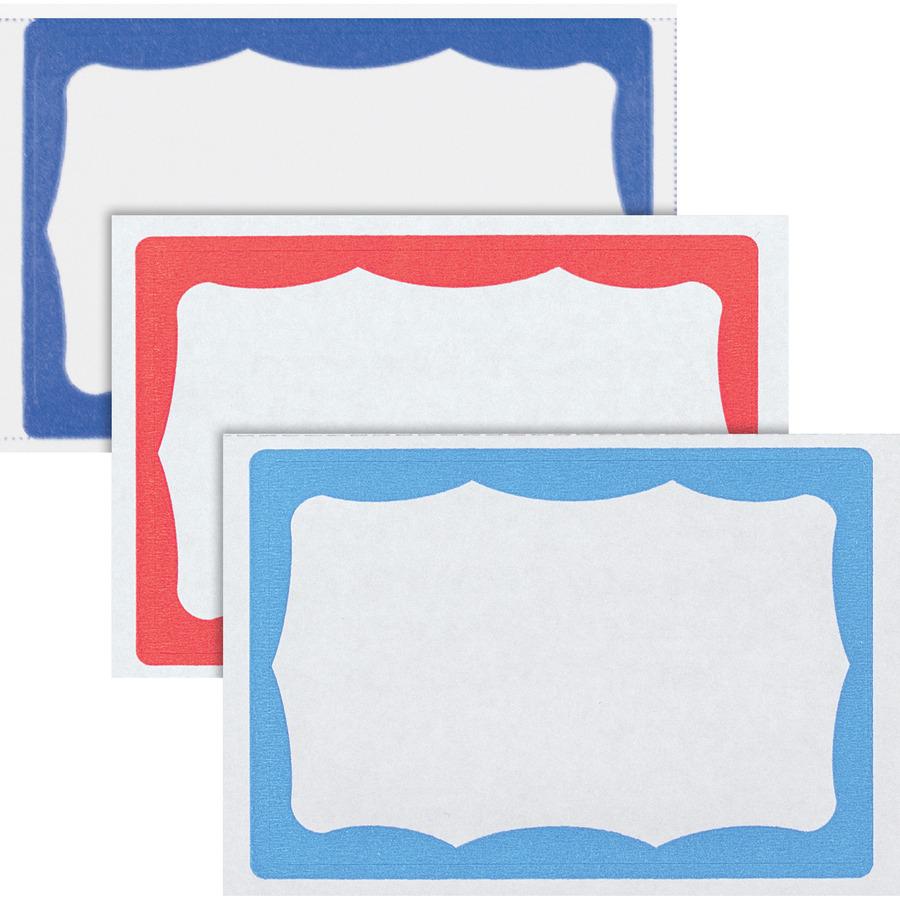 Advantus Color Border Adhesive Name Badges - 2 5/8" Height x 3 3/4" Width - Removable Adhesive - Rectangle - White, Red - 100 / Box. Picture 4