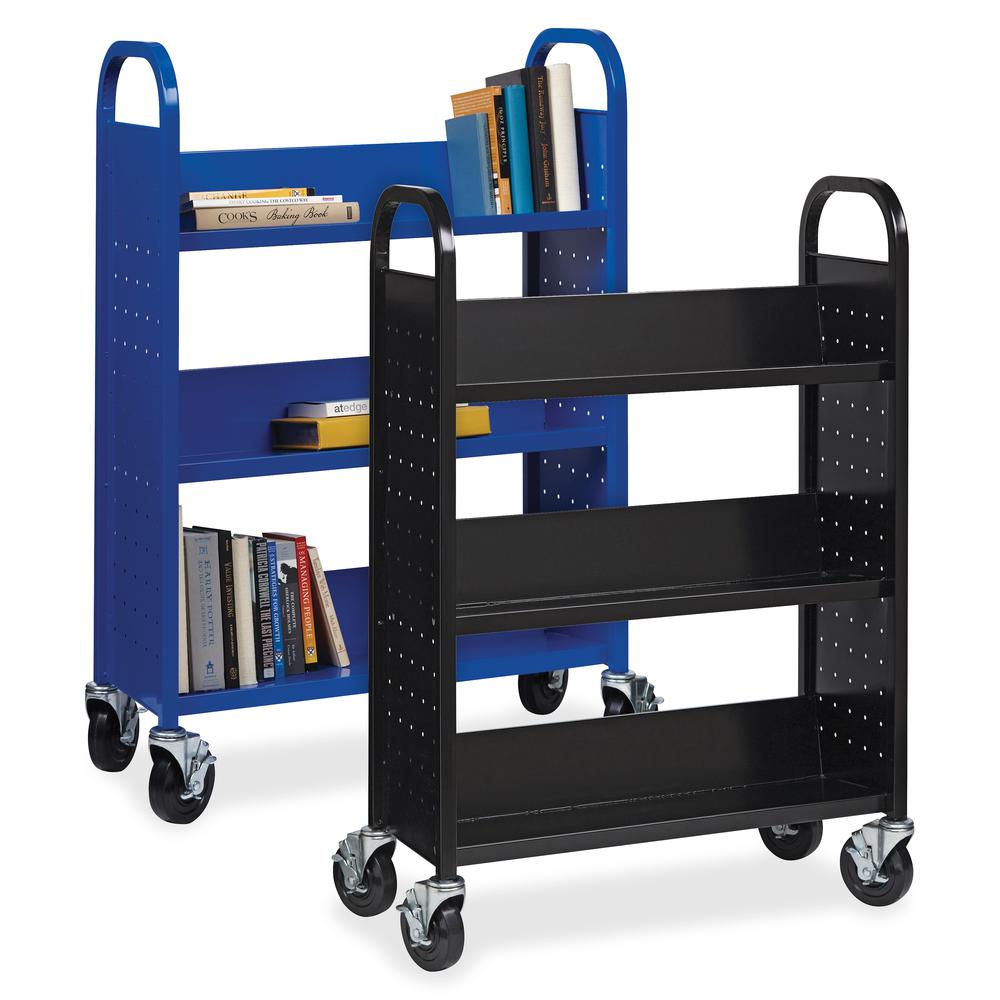 Lorell Single-sided Book Cart - 3 Shelf - Round Handle - 5" Caster Size - Steel - x 32" Width x 14" Depth x 46" Height - Black - 1 Each. Picture 2