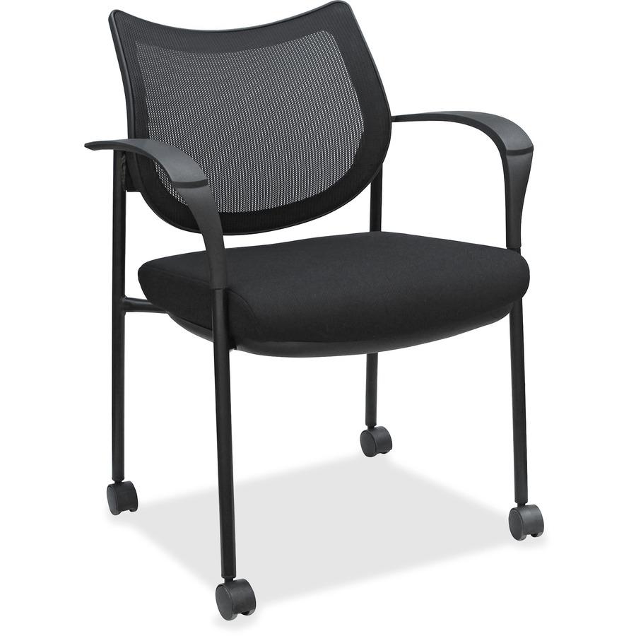 Lorell Mesh Back Guest Chair - Fabric Seat - Plastic Frame - Black - Armrest - 1 Each. Picture 2