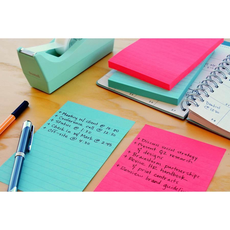 Post-it&reg; Notes Original Notepads - Poptimistic Color Collection - 4" x 6" - Rectangle - 100 Sheets per Pad - Ruled - Power Pink, Neon Green, Aqua, Neon Orange, Guava Pink - Self-adhesive, Self-sti. Picture 2