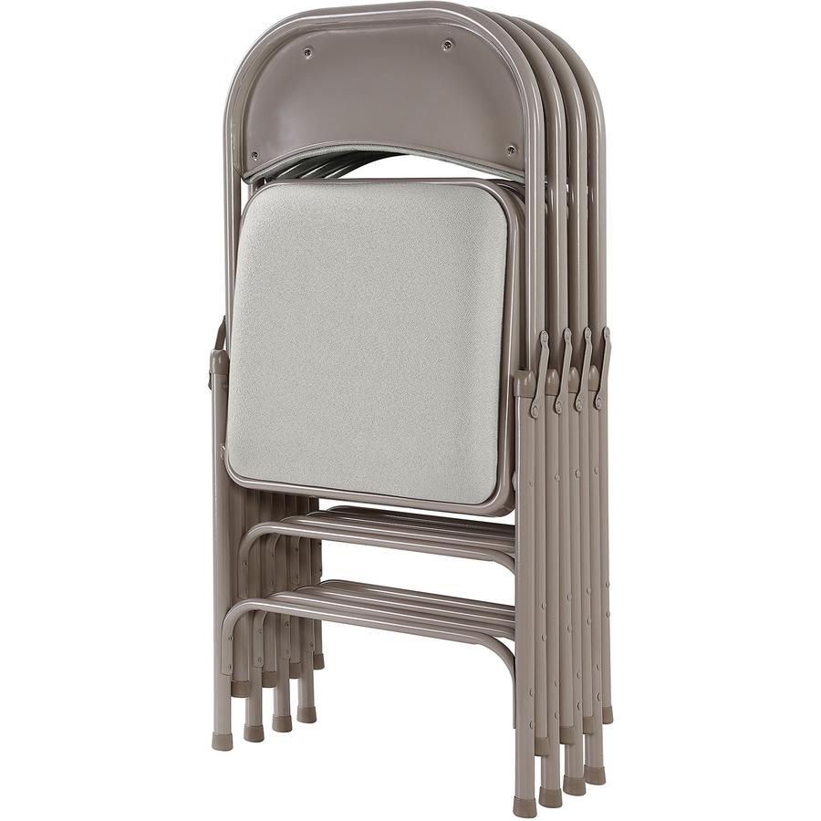 Lorell Padded Seat Folding Chairs - Beige Fabric Seat - Beige Fabric Back - Powder Coated Steel Frame - 4 / Carton. Picture 10