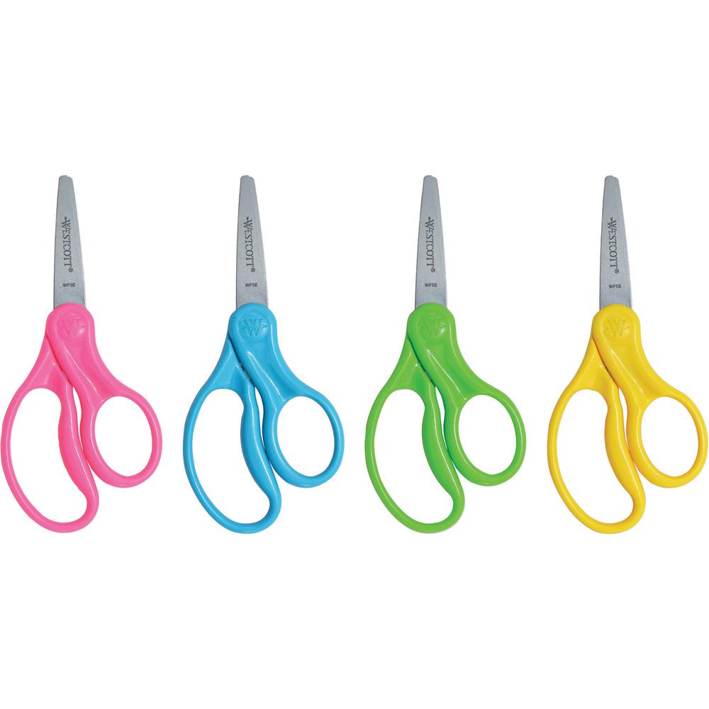 Westcott 5" Pointed Kid Scissors - 5" Overall Length - Stainless Steel - Pointed Tip - Assorted - 30 / Pack. Picture 3