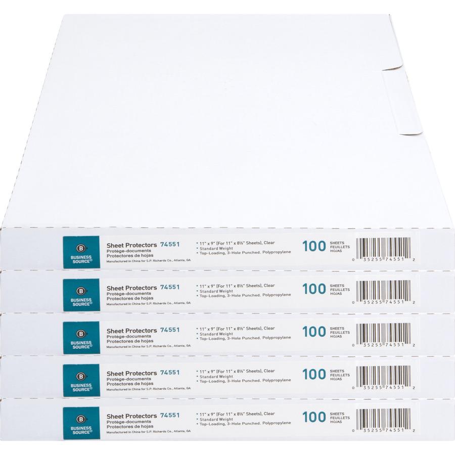 Business Source Top-Loading Poly Sheet Protectors - For Letter 8 1/2" x 11" Sheet - 3 x Holes - Ring Binder - Top Loading - Rectangular - Clear - Polypropylene - 500 / Carton. Picture 4