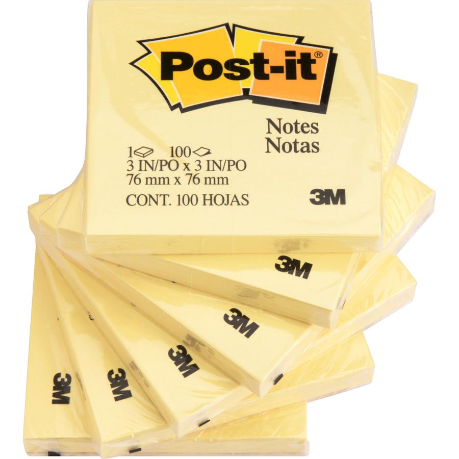Post-it&reg; Notes Original Notepads - 3" x 3" - Square - 100 Sheets per Pad - Unruled - Canary Yellow - Paper - Self-adhesive, Repositionable - 24 / Bundle. Picture 5