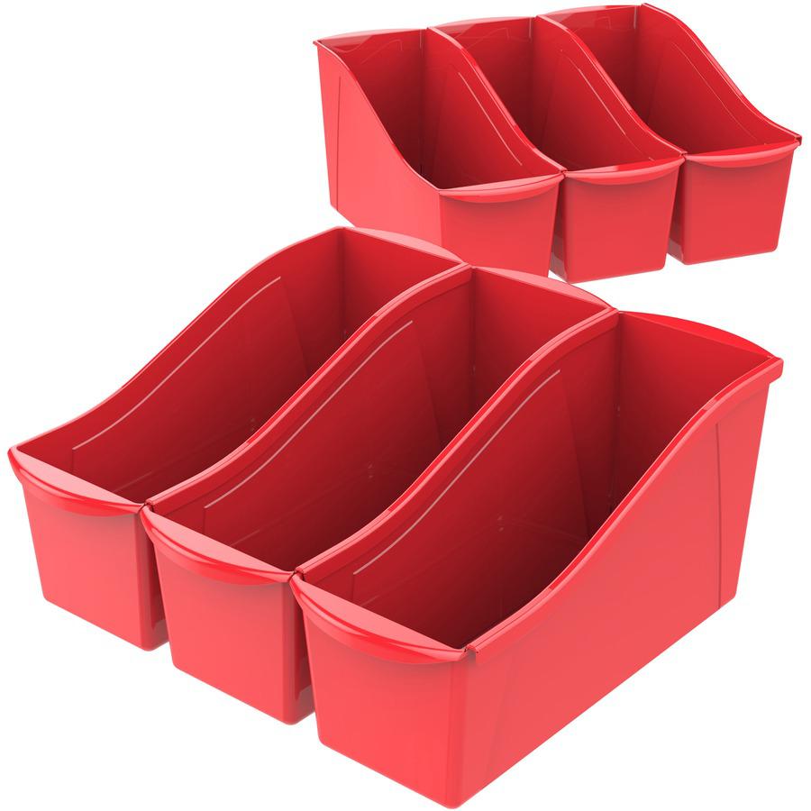 Storex Book Bin Set - 7" Height x 5.3" Width14.3" Length - Red - Plastic - 6 / Carton. Picture 5