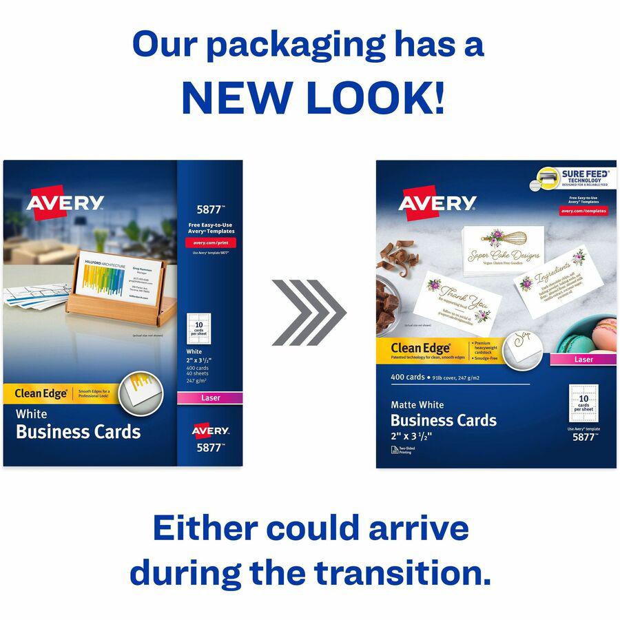 Avery&reg; Clean Edge Business Cards - 145 Brightness - 3 1/2" x 2" - 400 / Box - Heavyweight, Perforated, Rounded Corner, Smooth Edge, Uncoated, Double-sided, Smudge-free, Jam-free, Printable - White. Picture 3