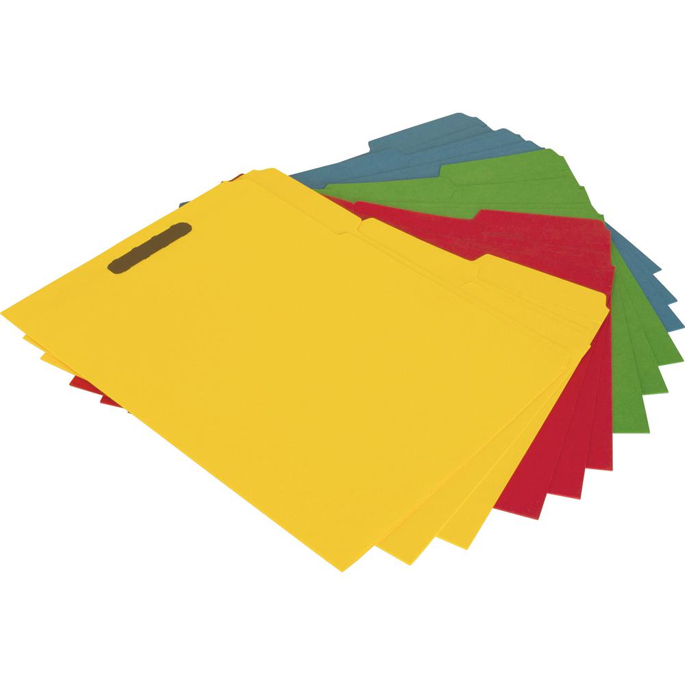 Business Source 1/3 Tab Cut Letter Recycled Fastener Folder - 8 1/2" x 11" - 3/4" Expansion - 2 Fastener(s) - 2" Fastener Capacity - Top Tab Location - Assorted Position Tab Position - Yellow, Blue, G. Picture 2