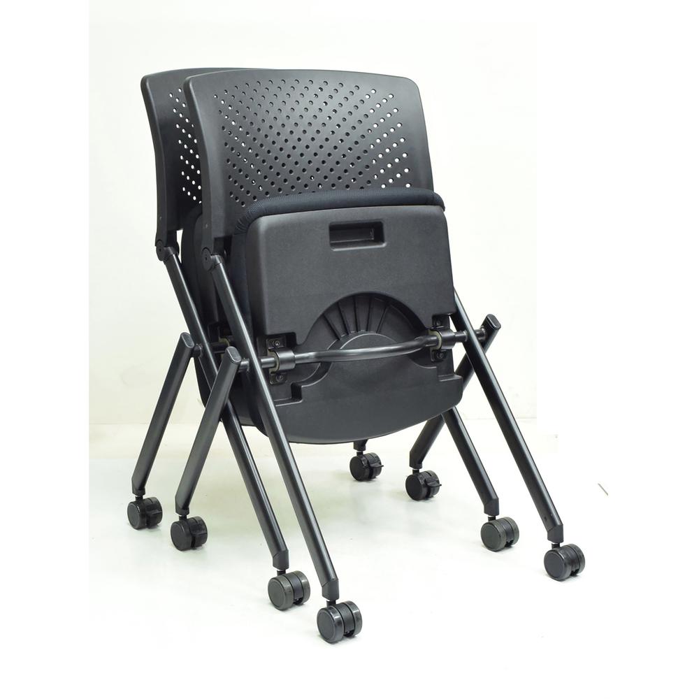 Lorell Upholstered Foldable Nesting Chairs - Black Fabric Seat - Black Plastic Back - Metal Frame - 2 / Carton. Picture 6