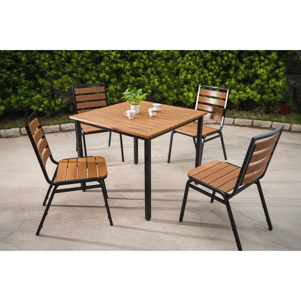 Lorell Faux Wood Outdoor Table - Teak Square Top - Black Four Leg Base - 4 Legs - 36.60" Table Top Length x 36.60" Table Top Width - 30.75" Height - Assembly Required - Faux Wood Top Material - 1 Each. Picture 7
