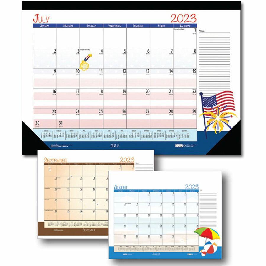 House of Doolittle Seasonal Holiday Academic Desk Pad - Academic - Julian Dates - Monthly - 12 Month - July 2023 - June 2024 - 1 Month Single Page Layout - Desk Pad - Black - Leatherette - 17" Height . Picture 15