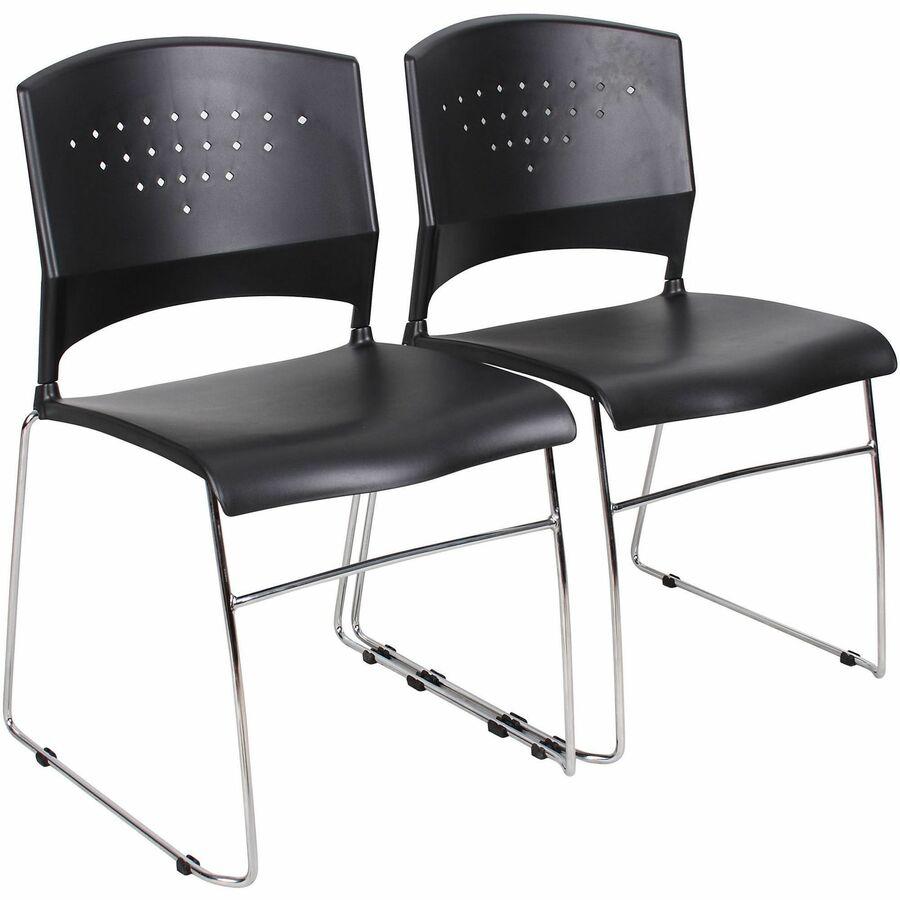 Boss Black Stack Chair With Chrome Frame, 1Pc Pack - Black Polypropylene Seat - Black Polypropylene Back - Chrome Frame - Sled Base - 1 Each. Picture 9