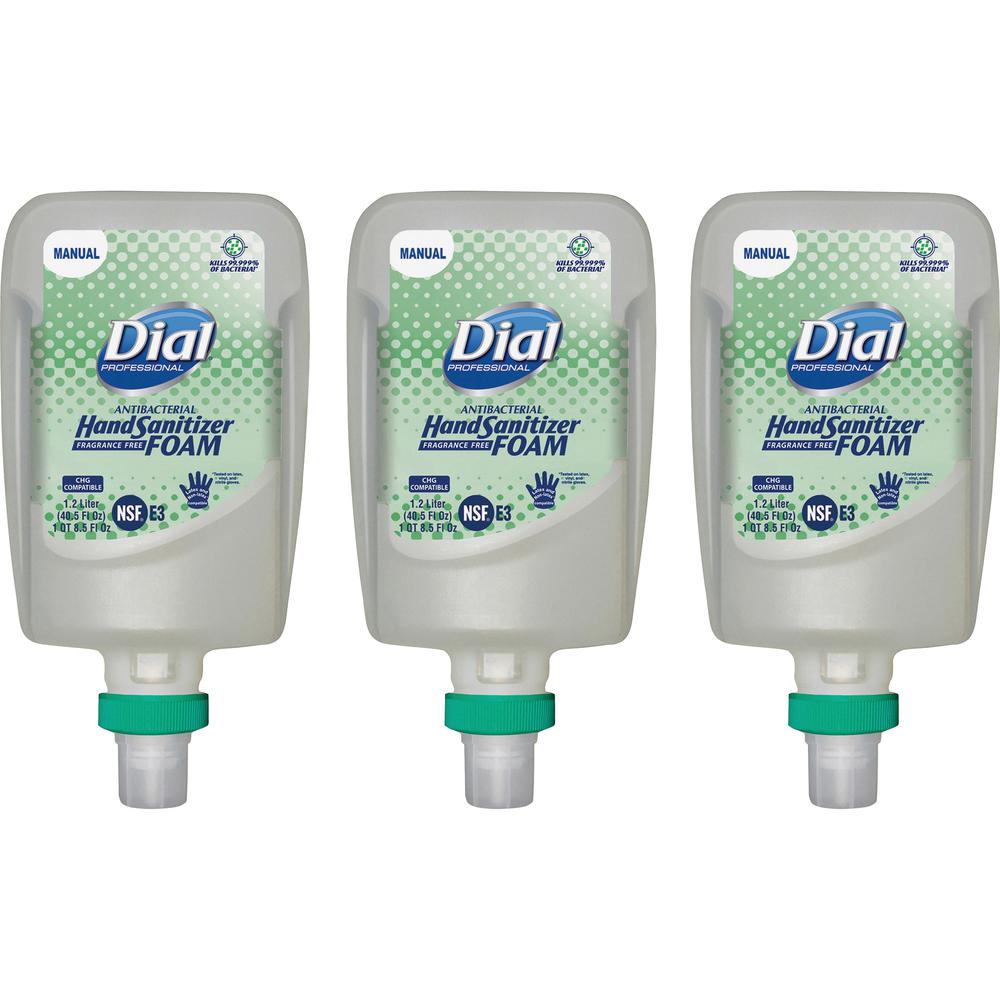 Dial Hand Sanitizer Foam Refill - 40.6 fl oz (1200 mL) - Pump Bottle Dispenser - Bacteria Remover - Hand - Moisturizing - Clear - Fragrance-free, Dye-free - 3 / Carton. Picture 3