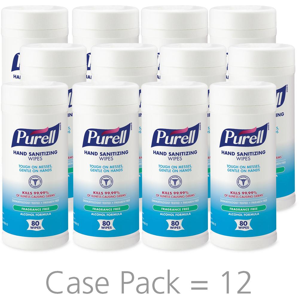 PURELL&reg; Alcohol Hand Sanitizing Wipes - White - 80 Per Canister - 12 / Carton. Picture 4