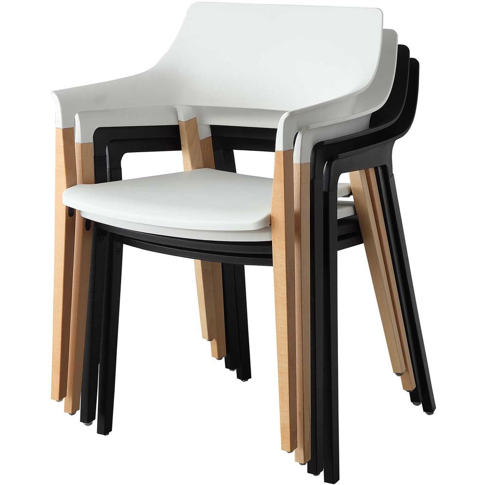 Lorell Wood Legs Stack Chairs - Plastic Seat - Plastic Back - Black - Wood, Plastic - 2 / Carton. Picture 4