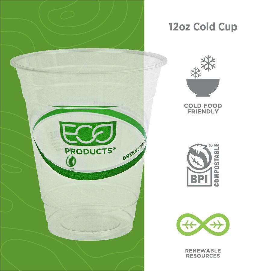 Eco-Products 12 oz GreenStripe Cold Cups - 50 / Pack - 20 / Carton - Clear, Green - Polylactic Acid (PLA) - Cold Drink. Picture 7
