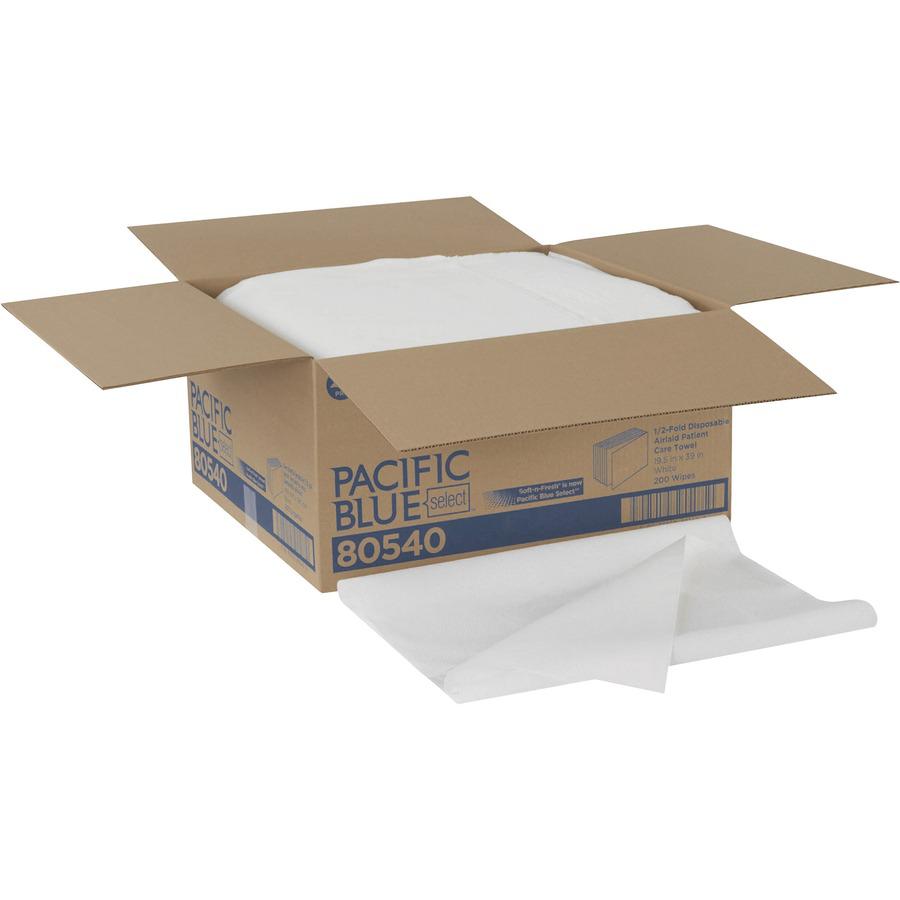 Pacific Blue Select A300 Patient Care Disposable Bath Towels - 1/2 Fold - 19.50" x 39" - White - Cellulose - 200 / Carton. Picture 2