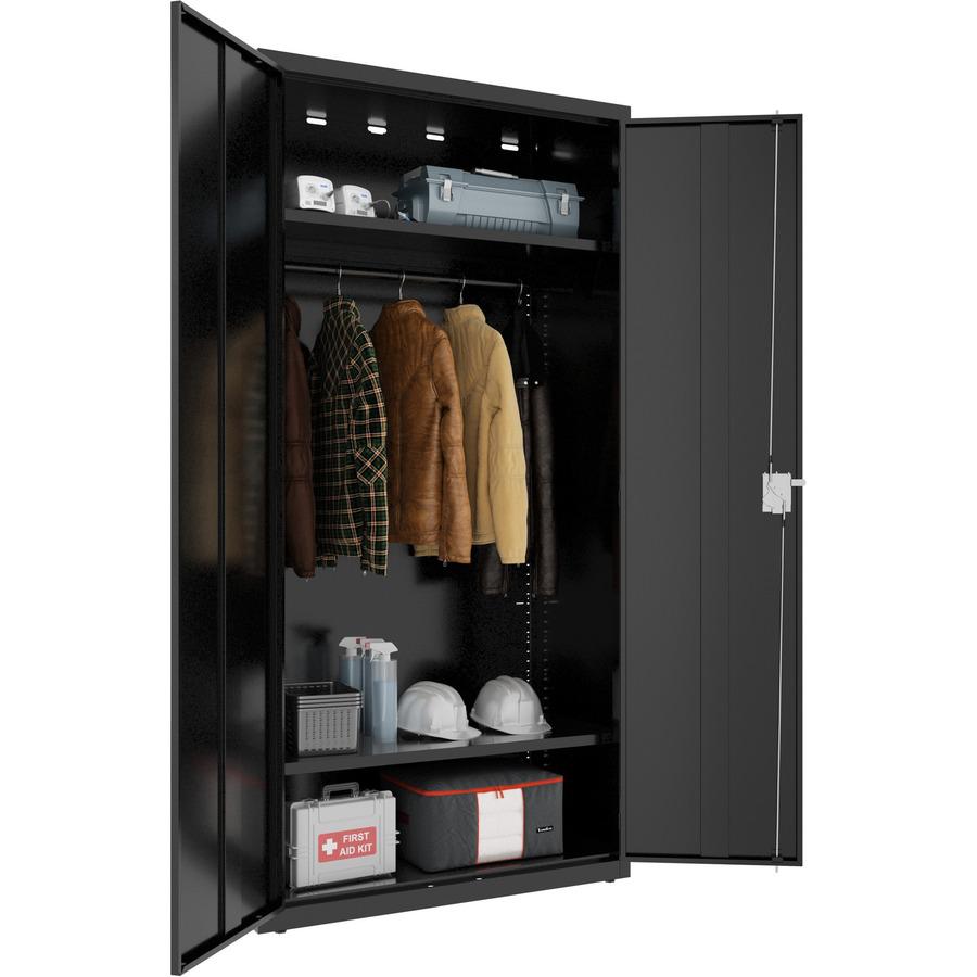 Lorell Wardrobe Storage Cabinet - 36" x 18" x 72" - 2 x Shelf(ves) - Durable, Welded, Recessed Handle, Removable Lock, Locking System, Adjustable Shelf - Black - Steel - Recycled. Picture 4