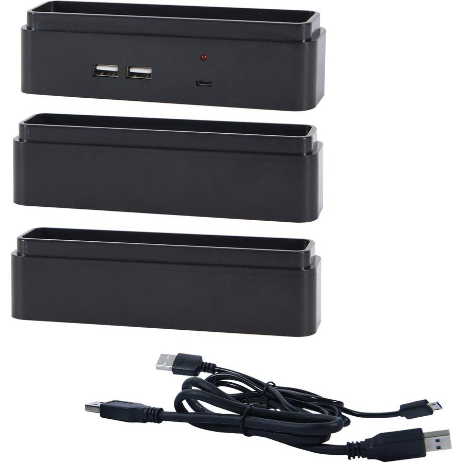 DAC Stax Monitor Riser Block Kit with 2 USB Charging Ports - 6" Length x 1.5" Width x 1.5" Height - Black. Picture 2