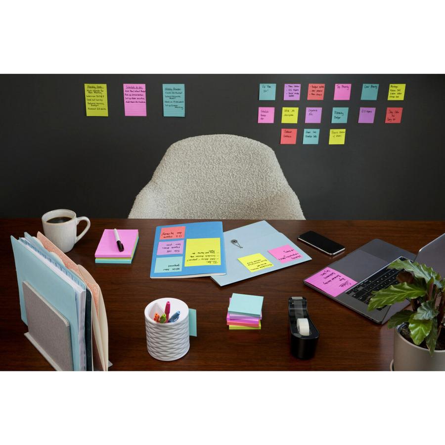 Post-it&reg; Super Sticky Dispenser Notes - Supernova Neons Color Collection - 3" x 3" - Square - 90 Sheets per Pad - Aqua Splash, Acid Lime, Guava - Paper - Super Sticky, Adhesive, Recyclable, Pop-up. Picture 5