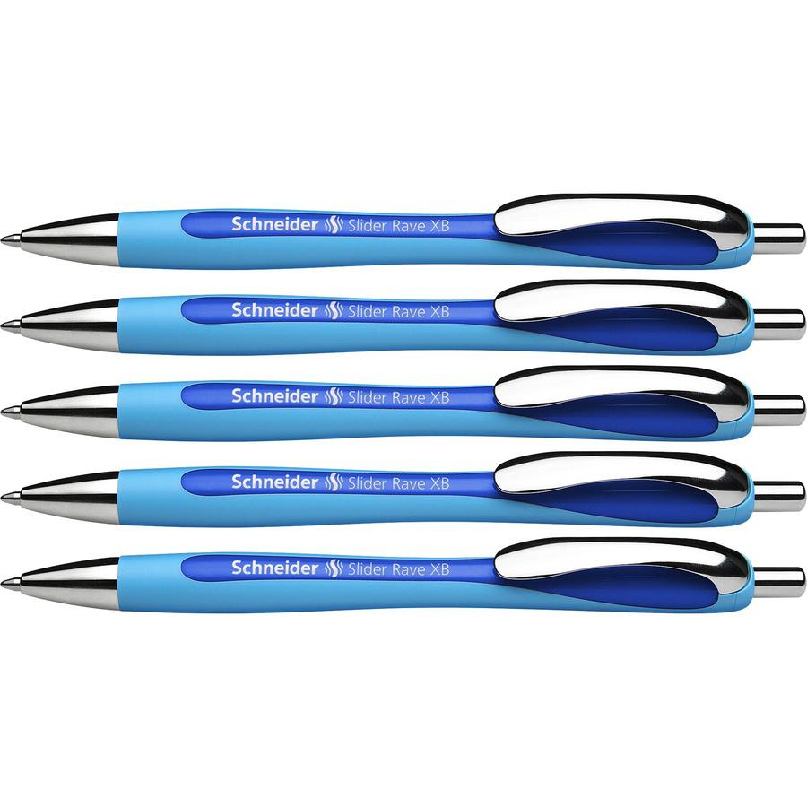 Schneider Slider Rave XB Ballpoint Pen - Extra Broad Pen Point - 1.4 mm Pen Point Size - Retractable - Blue - Blue Rubberized, Light Blue Barrel - Stainless Steel Tip - 5 / Pack. Picture 3