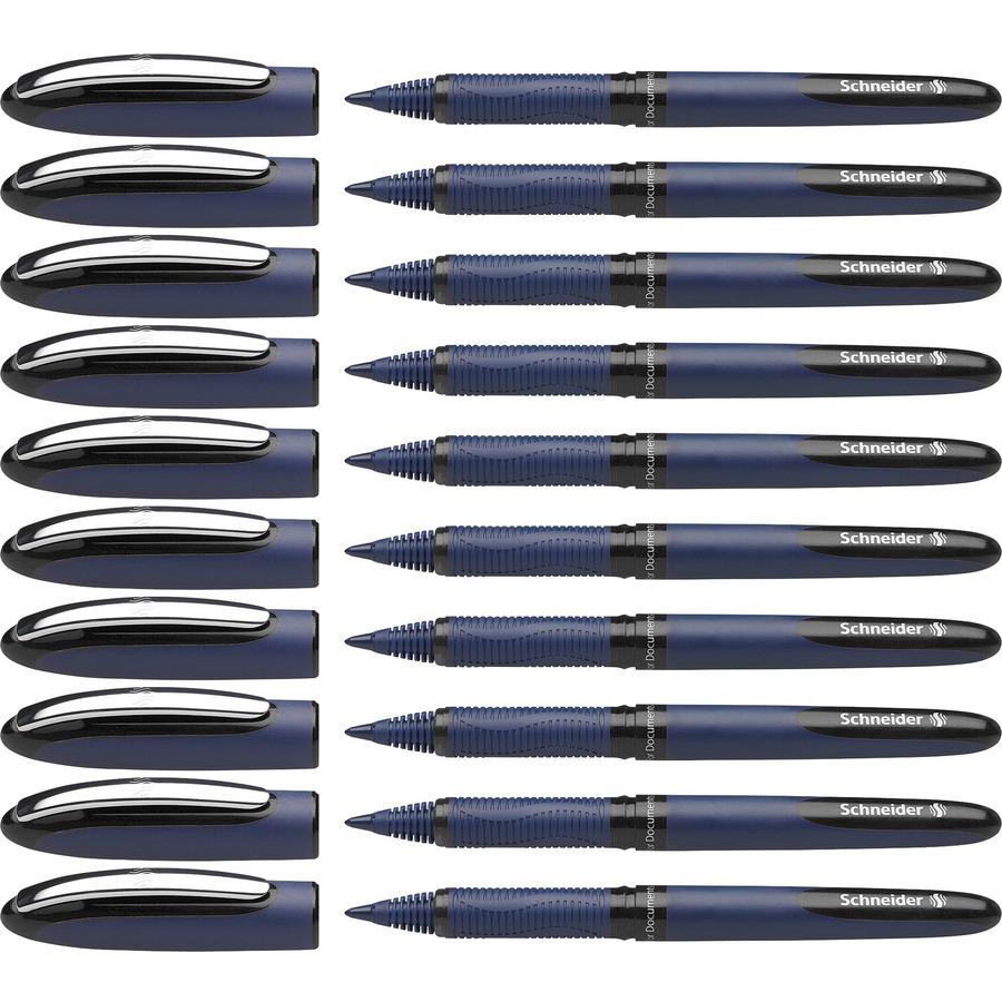 Schneider One Business Rollerball - Medium Pen Point - 0.6 mm Pen Point Size - Black - Black, Dark Blue Barrel - 10 / Pack. Picture 5