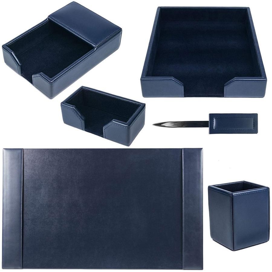 Dacasso Bonded Leather Desk Set - Leather, Velveteen - Navy Blue - 1 Each. Picture 5